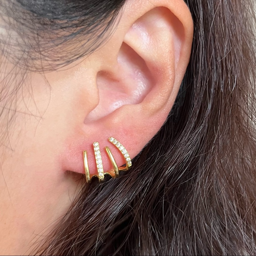 Brand New Claw Stud Earrings Claw Front Back Earrings, Gold 925 Sterling Silver